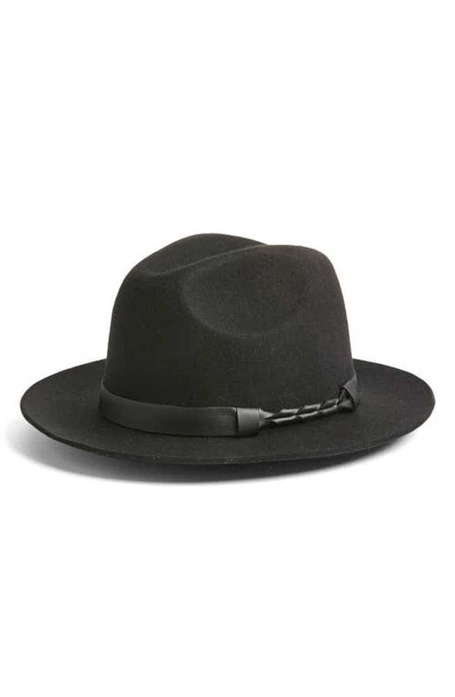 Nordstrom Braided Trim Wool Fedora Black Combo at Nordstrom,