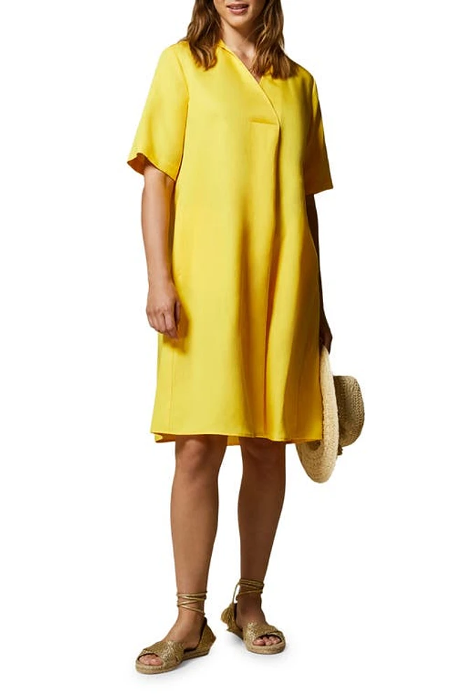 Marina Rinaldi Tencel Lyocell & Linen Flared Dress in Yellow at Nordstrom, Size 16W