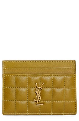 Saint Laurent Matelassé Leather Card Case in Vert Olive at Nordstrom