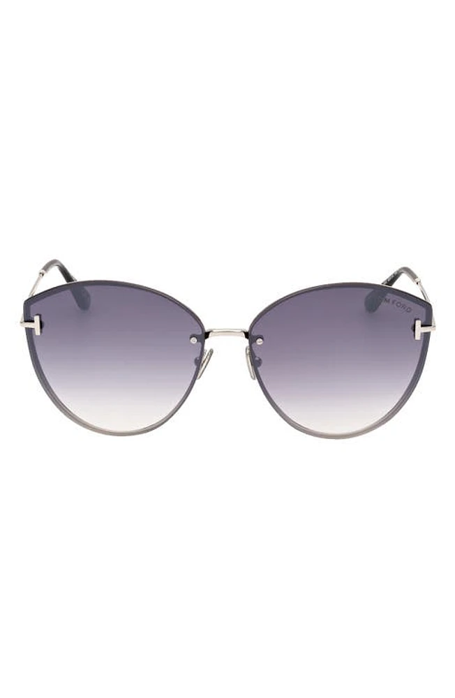 TOM FORD Evangeline 63mm Oversize Gradient Cat Eye Sunglasses in Palladium Black /Silver Smoke at Nordstrom