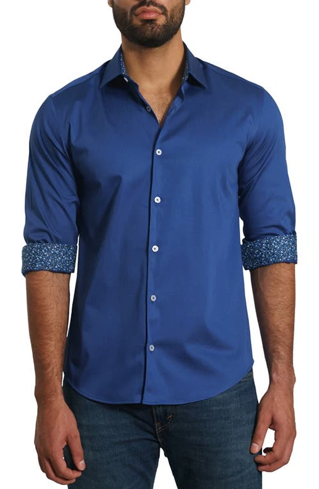 Jared Lang Solid Pima Cotton Button-Up Shirt Navy at Nordstrom,