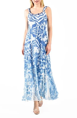 Komarov Print Sleeveless Chiffon Maxi Dress Cobalt Stencil at Nordstrom,