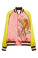 Balmain Embroidered Tiger Colorblock Bomber Jacket in Light Pink/yellow/bright at Nordstrom, Size 40 Us