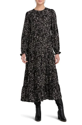 Ripe Maternity Trixie Long Sleeve Tiered Dress Black /Natural at Nordstrom,