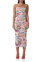 AFRM Hazel Print Ruched Mesh Midi Dress at Nordstrom,