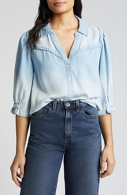 Wit & Wisdom Blouson Sleeve Western Button-Up Shirt Light Powder Blue at Nordstrom,