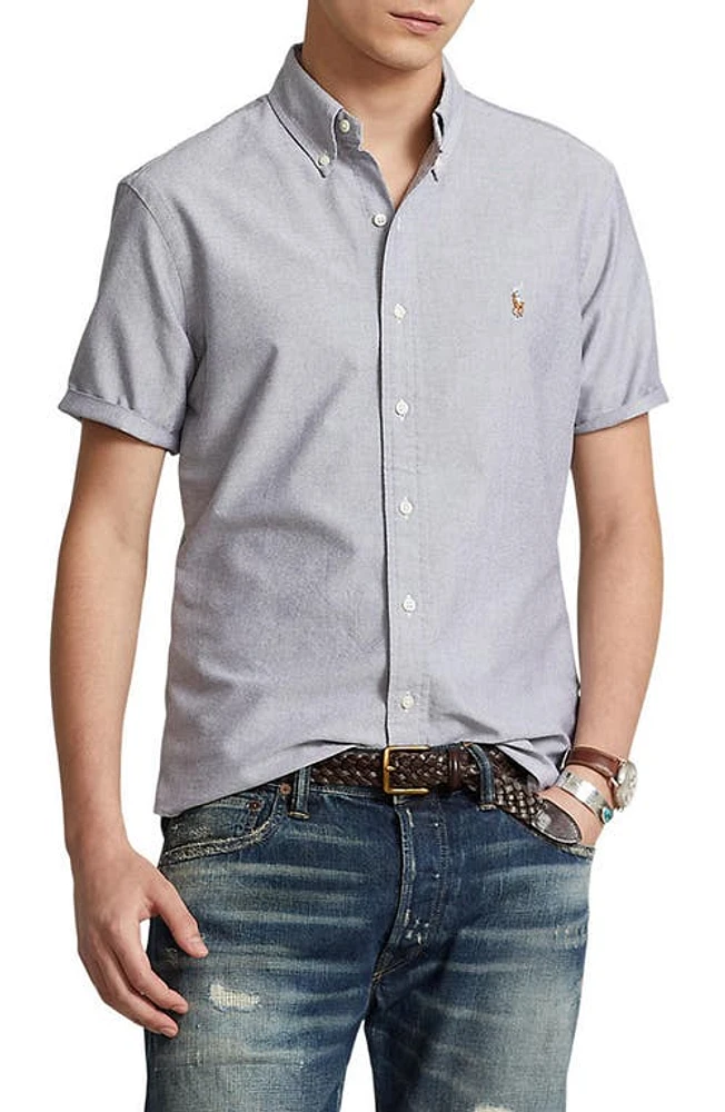 Polo Ralph Lauren Classic Fit Short Sleeve Oxford Button-Down Shirt Slate at Nordstrom,