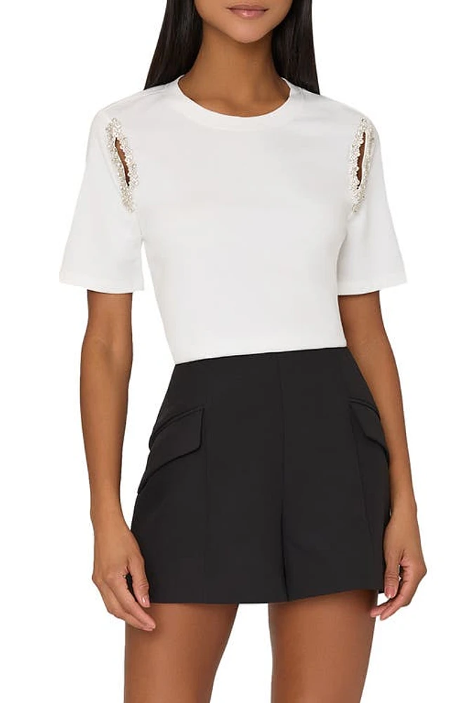 Milly Avril Crystal Trim T-Shirt White at Nordstrom,