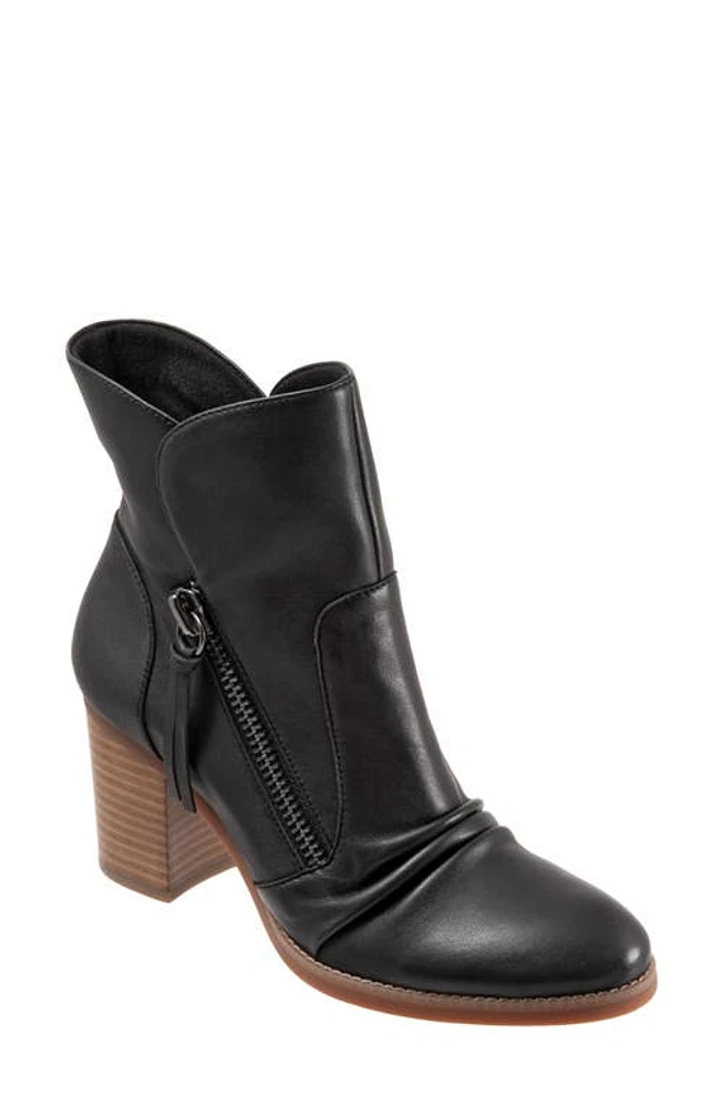 SoftWalk Kendall Ruched Upper Bootie in Black Leather at Nordstrom, Size 11