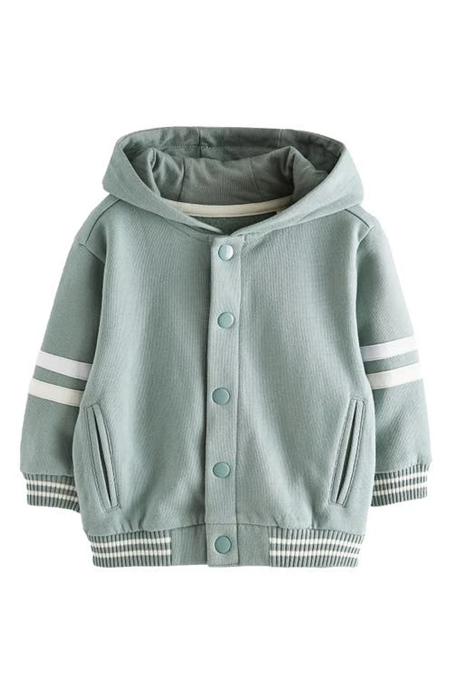 NEXT Kids' Varsity Stripe Hoodie Jacket Green at Nordstrom,