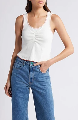 Re/Done Lettuce Edge Cotton Tank Top White With Persimmon at Nordstrom,