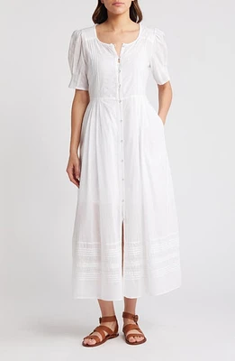 Treasure & Bond Pintuck Cotton Maxi Dress White at Nordstrom,