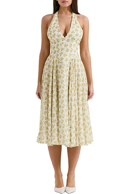 HOUSE OF CB Solada Floral Halter Midi Sundress Lemon at Nordstrom,