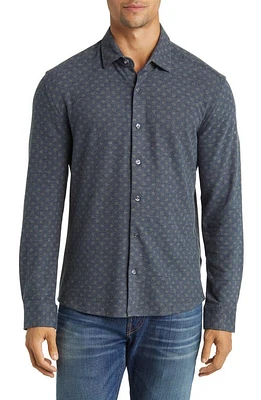 Stone Rose Geo Print Wrinkle Resistant Tech Fleece Button-Up Shirt Navy at Nordstrom,