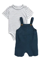 Nordstrom Cotton Bodysuit & Shortalls Set Stripe at Nordstrom,