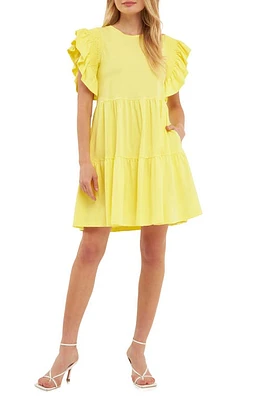 English Factory Ruffle Cotton Babydoll Minidress in Yellow at Nordstrom, Size X-Small