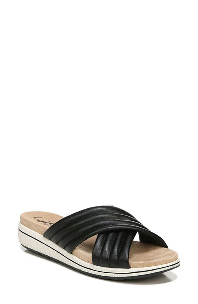 LifeStride Panama Cross Strap Slide Sandal in Black at Nordstrom, Size 9.5