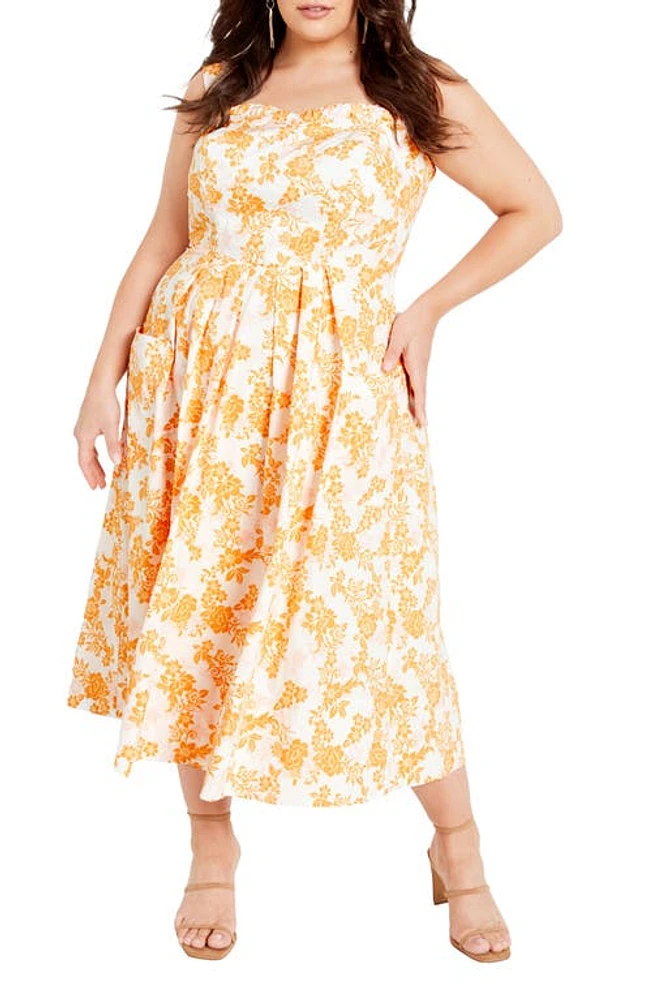 City Chic Luiza Daze Floral Ruffle Trim Midi Dress Sunny Dazes at