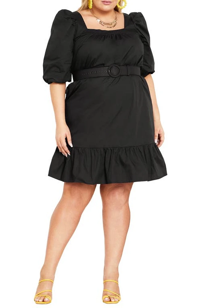 City Chic Ariya Puff Sleeve Belted Cotton Dress at