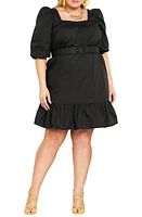 City Chic Ariya Puff Sleeve Belted Cotton Dress at