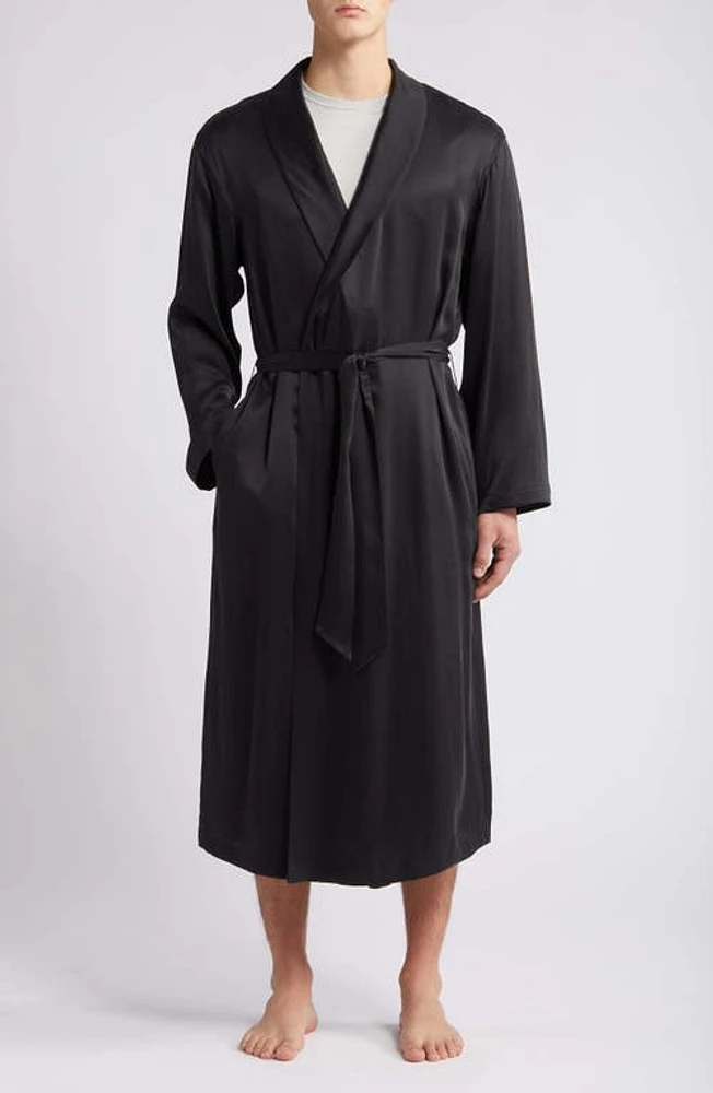 Lunya Washable Silk Robe in Immersed Black at Nordstrom, Size Large