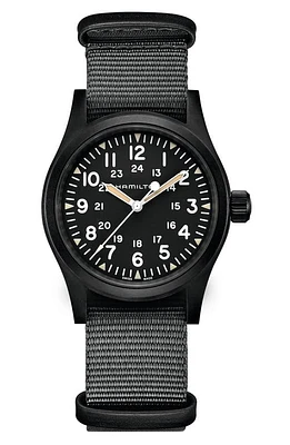 Hamilton Khaki Field NATO Strap Watch, 38mm in Grey/Silver at Nordstrom