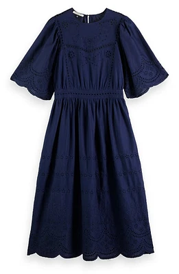 Scotch & Soda Broderie Anglaise A-Line Dress Navy Blue at Nordstrom, Us