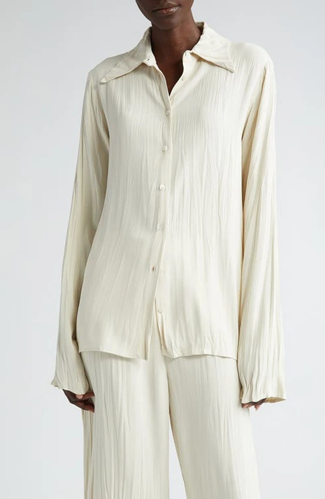 BITE Studios Maisie Plissé Button-Up Shirt Cream at Nordstrom, Us