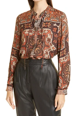 KOBI HALPERIN Tricia Folkloric Print Shirt in Brown Multi at Nordstrom, Size X-Small