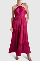 DKNY Plissé Halter Maxi Dress Raspberry Cocktail at Nordstrom,