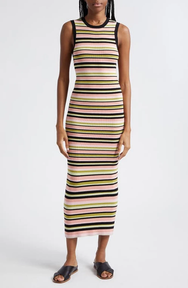 ATM Anthony Thomas Melillo Stripe Rib Tank Dress in Black Multi Stripe at Nordstrom, Size X-Small