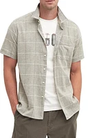 Barbour Swaledale Check Short Sleeve Linen & Cotton Button-Up Shirt Olive at Nordstrom,