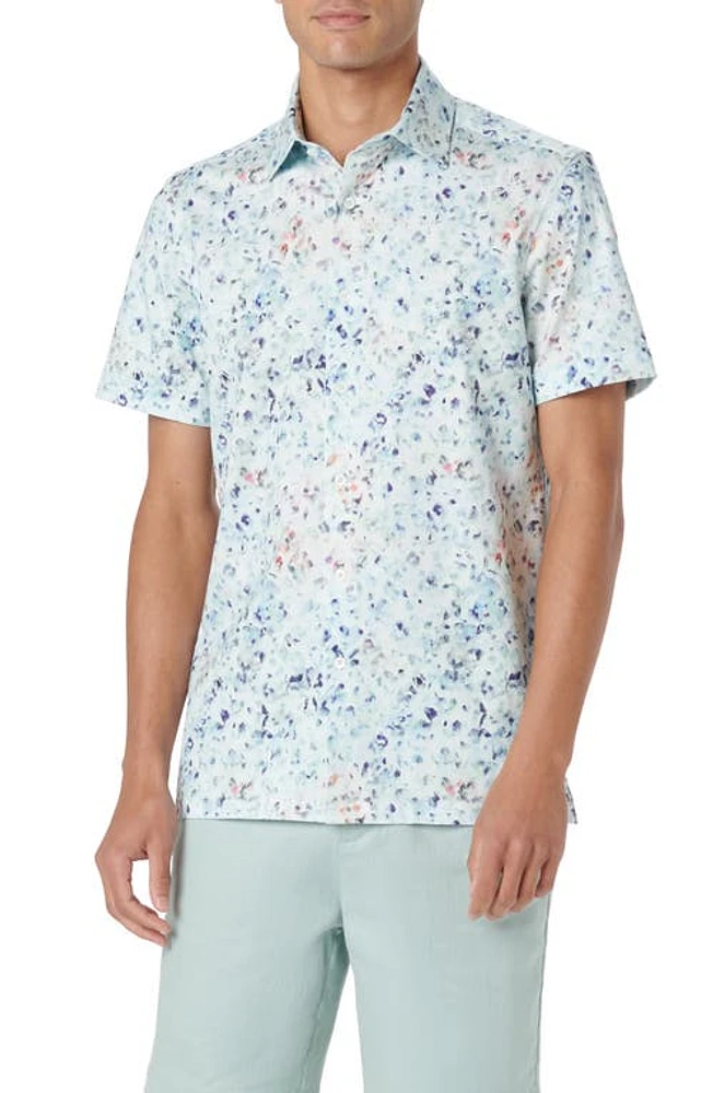 Bugatchi Milo OoohCotton Abstract Print Short Sleeve Button-Up Shirt Turquoise at Nordstrom,