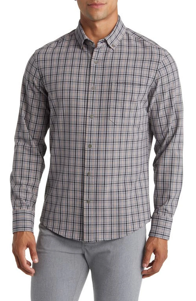 Mizzen+Main City Trim Fit Nickel Houston Plaid Flannel Button-Down Shirt Gray at Nordstrom,