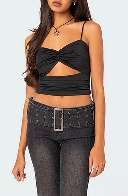 EDIKTED Twist Front Cutout Crop Top Black at Nordstrom,