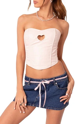 EDIKTED Heartthrob Faux Leather Corset Crop Top Light-Pink at Nordstrom,