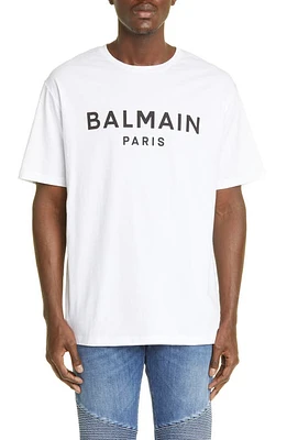 Balmain Logo Cotton Graphic Tee White/Black at Nordstrom,