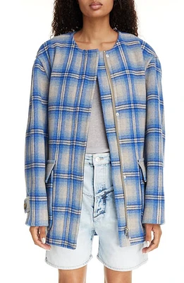 Isabel Marant Efelia Check Wool Blend Coat Blue at Nordstrom, Us