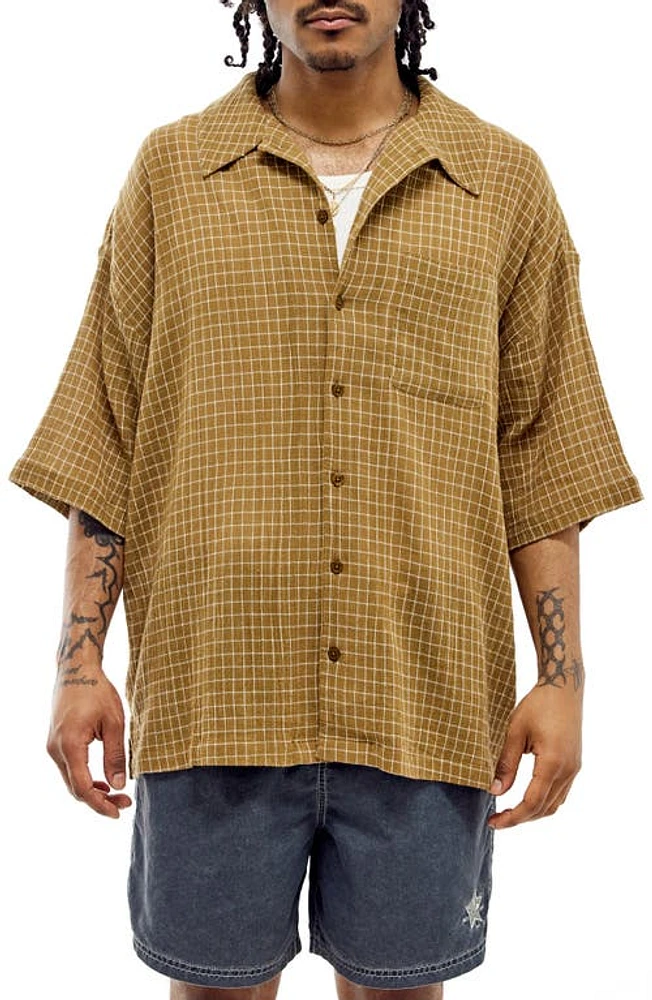 BDG Urban Outfitters Check Cotton Camp Shirt Camel at Nordstrom,