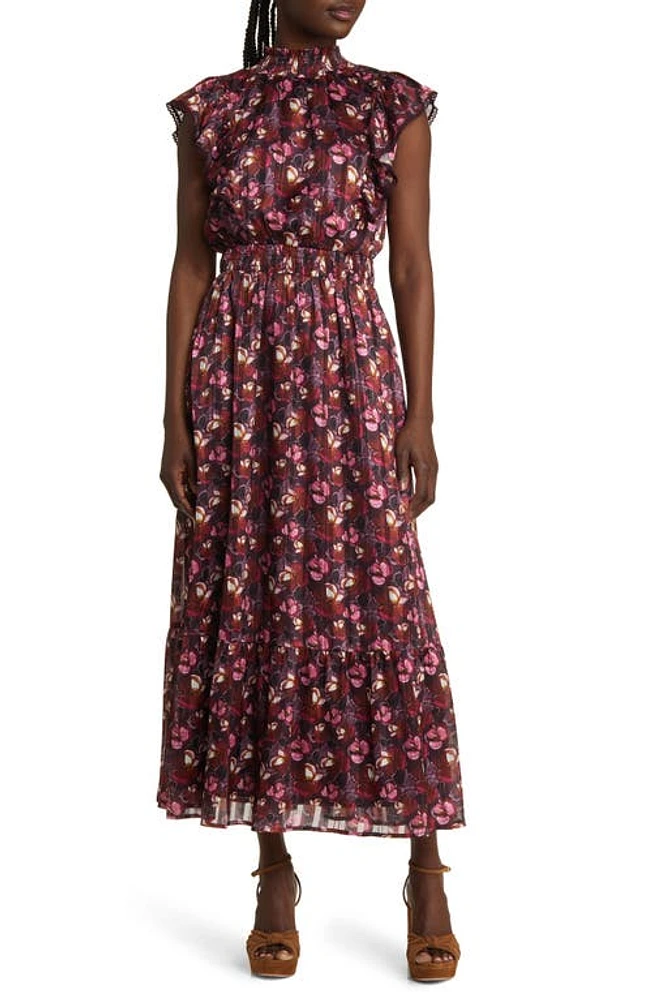 Lost + Wander Love Story Floral Print Cap Sleeve Dress Black-Wine-Multi at Nordstrom,