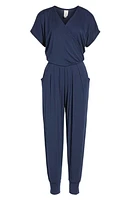 Loveappella Short Sleeve Wrap Top Jumpsuit at Nordstrom,