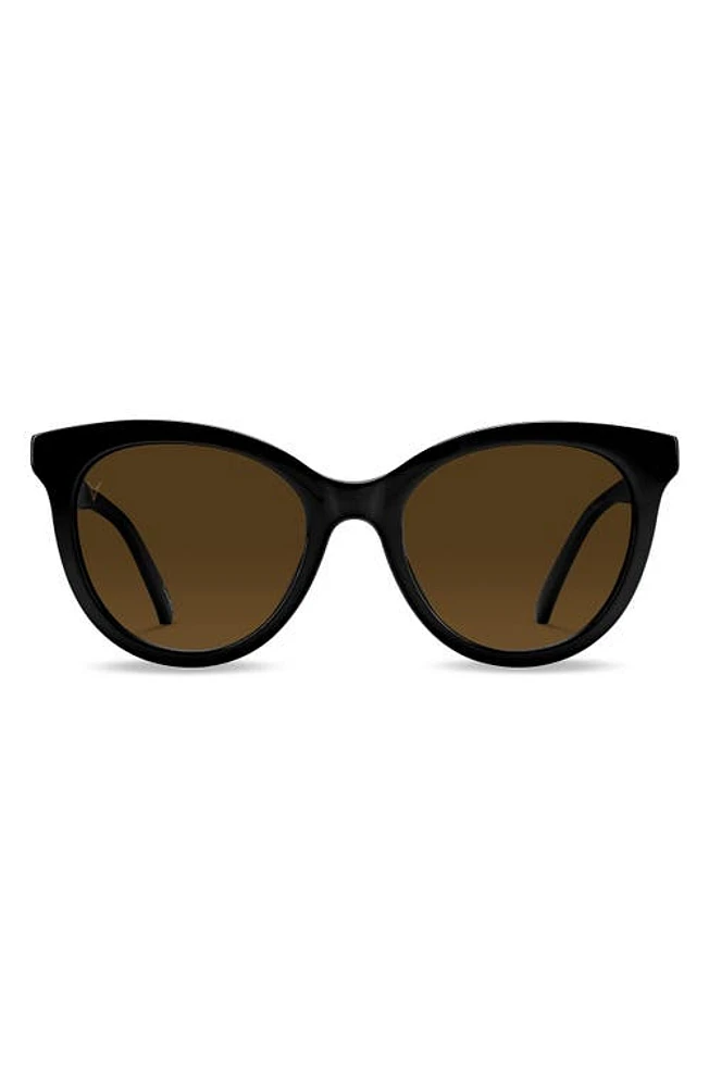 Vincero Demi 53mm Polarized Round Sunglasses in Jet Black Brown at Nordstrom