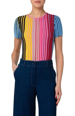 Akris punto Rainbow Merino Wool Rib Top Multicolor at Nordstrom,