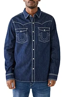 True Religion Brand Jeans Big T Cotton Denim Snap-Up Western Shirt Dark Indigo at Nordstrom,