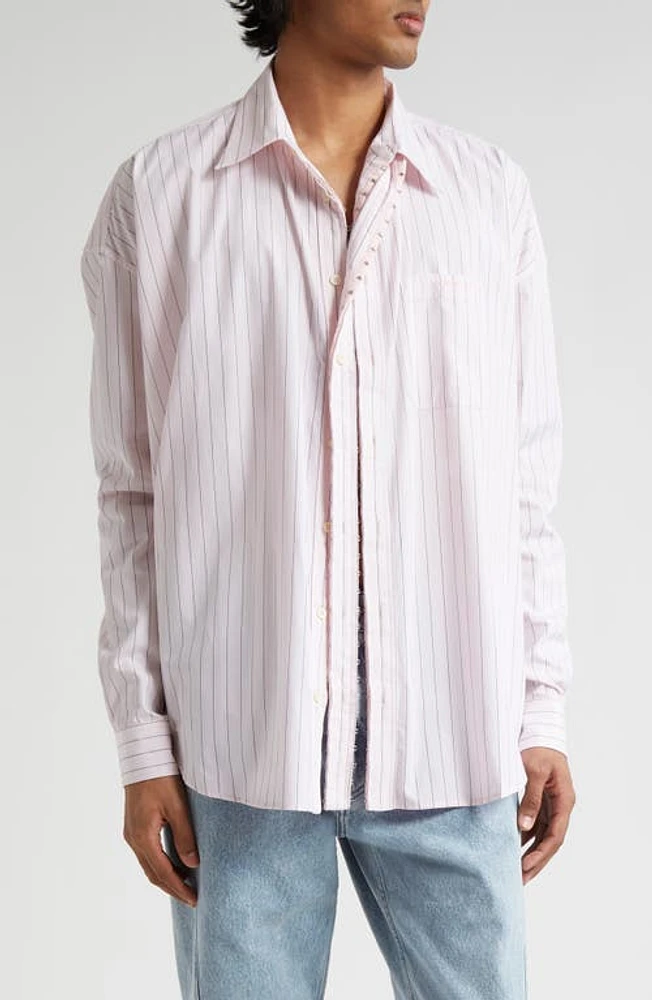 Y/Project Oversize Hook & Eye Placket Stripe Shirt Pink at Nordstrom,