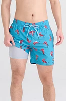 SAXX Oh Buoy Stripe 2-in-1 Hybrid Shorts Shrimp Cocktail-Blue Moon at Nordstrom,