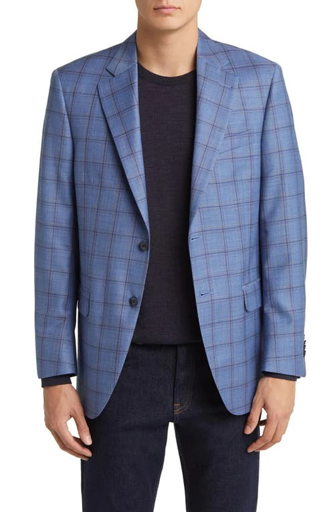 Peter Millar Tailored Fit Plaid Wool Sport Coat in Blue at Nordstrom, Size 44 Long