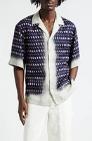 Dries Van Noten Faded Print Camp Shirt Navy at Nordstrom,