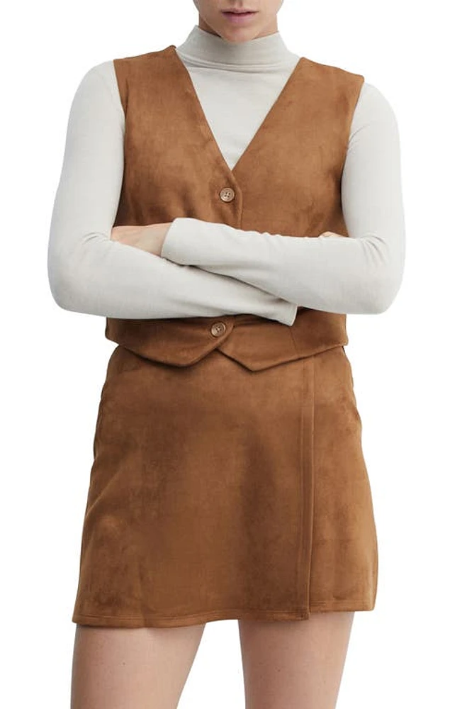 MANGO Faux Suede Vest Cognac at Nordstrom,