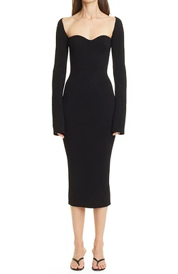 Khaite Beth Rib Bustier Long Sleeve Dress Black at Nordstrom,